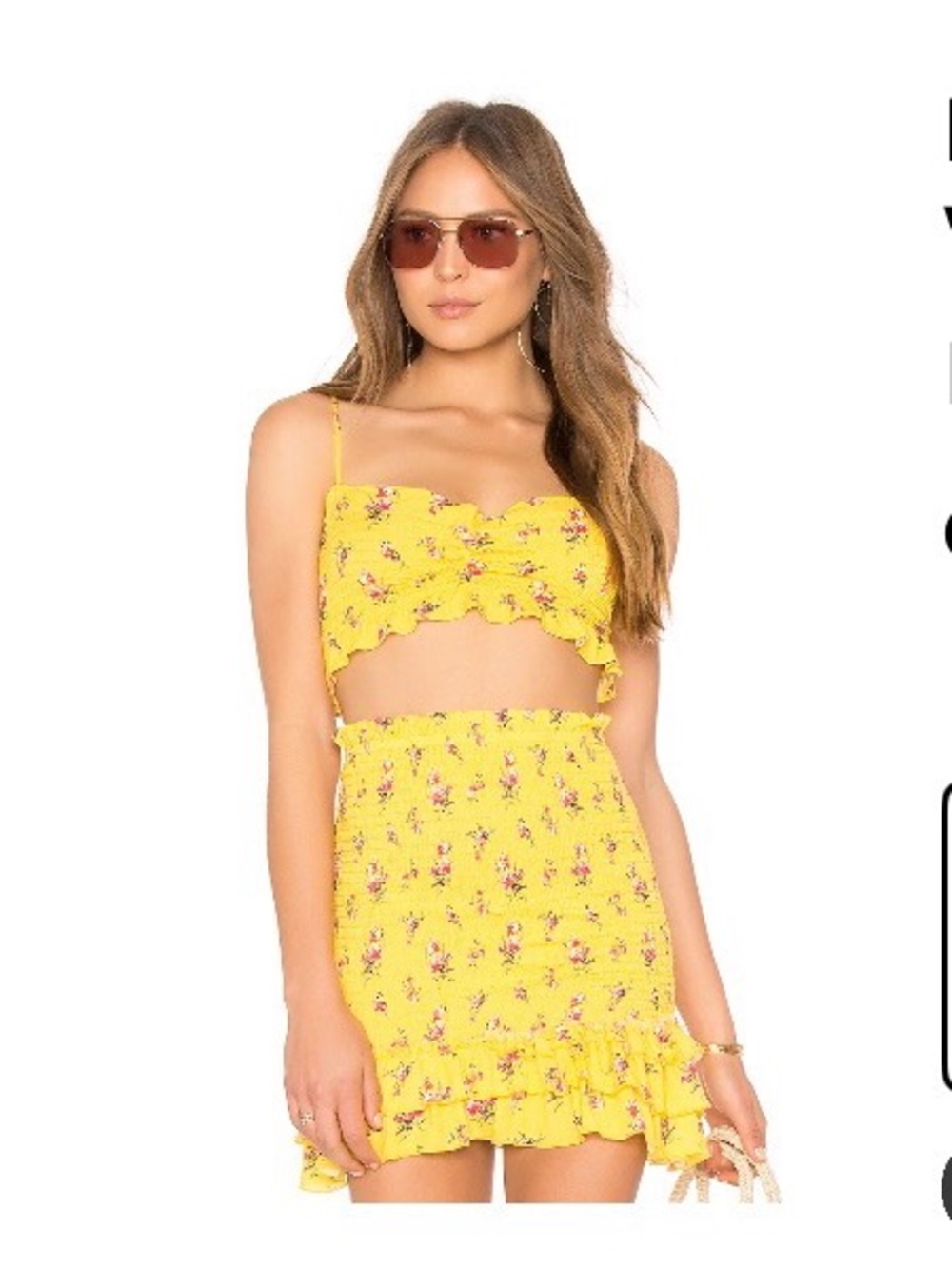 Blue Life Yellow Floral Ruffle Crop Top & Mini Skirt Set